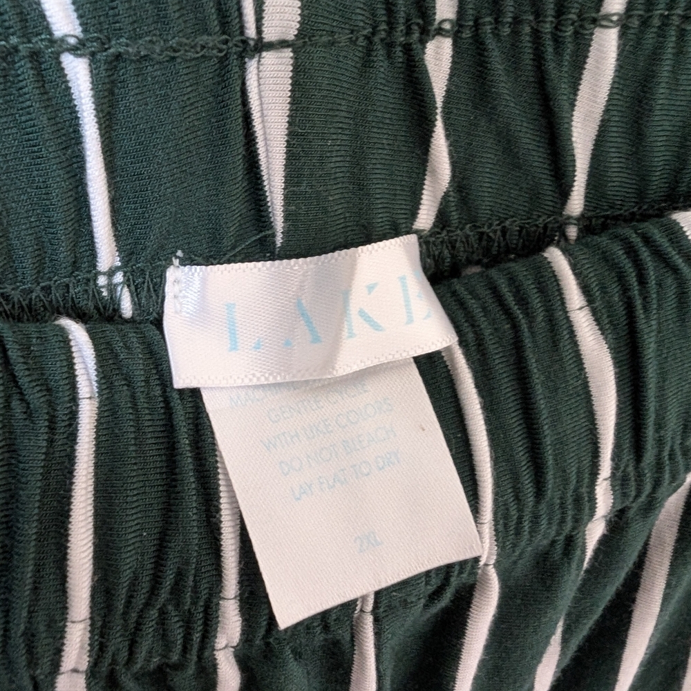 Lake Kimono Pajama Set 2XL XXL Wrap Top Pants DreamKnit Green Stripe Women Modal - Picture 9 of 10